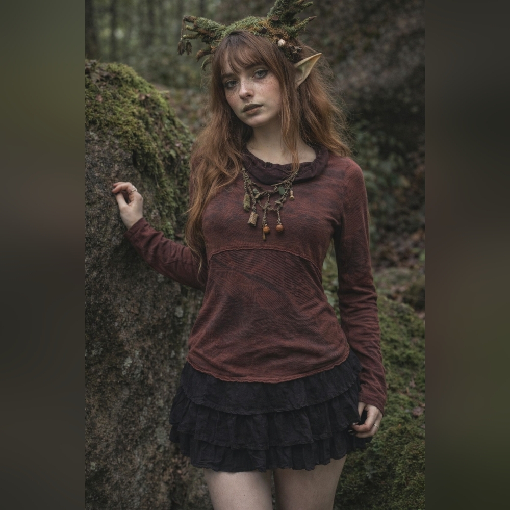 Earthy Goblincore Cowl Neck Long Sleeve By Color Me Cotton Size XS